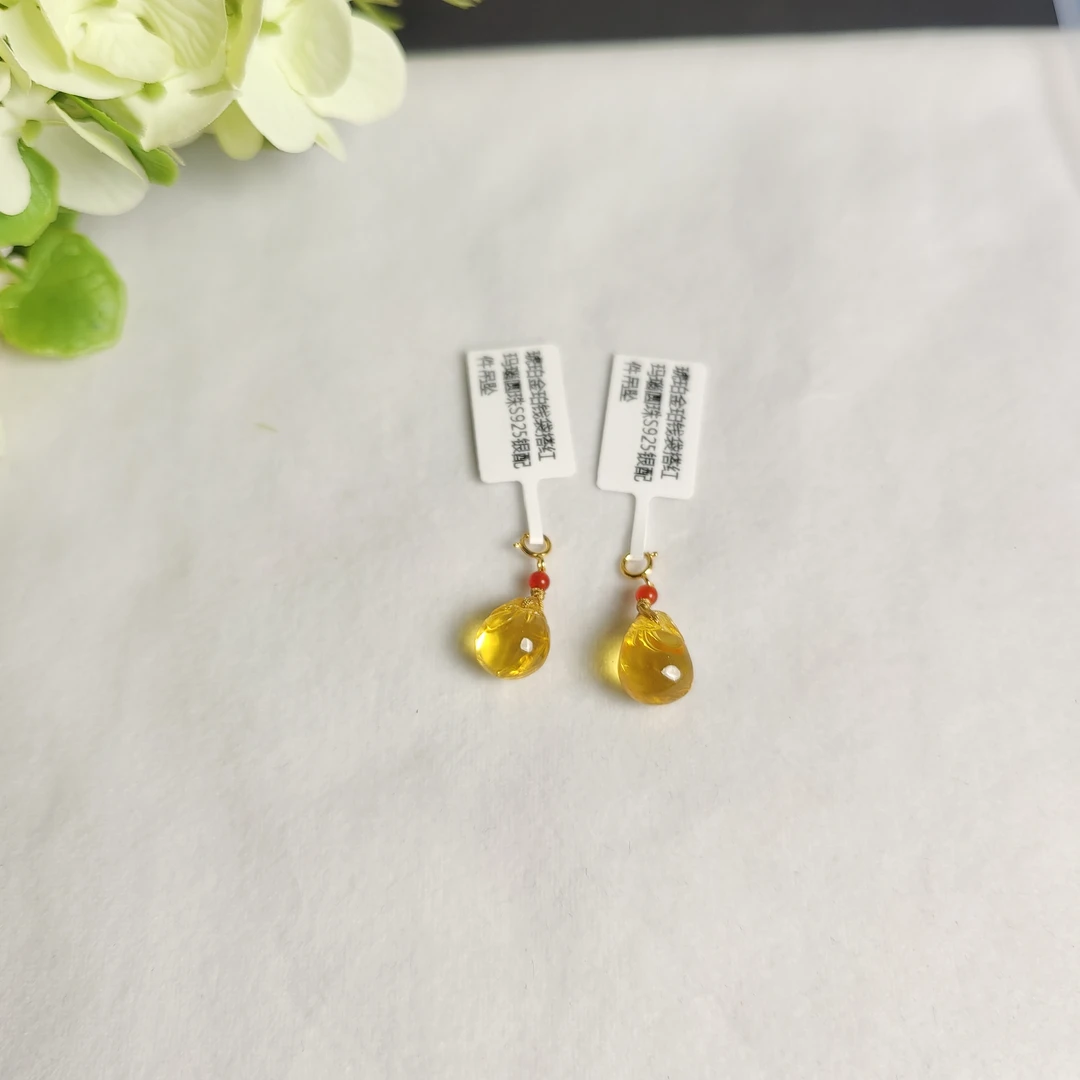 琥珀金珀钱袋搭红玛瑙圆珠S925银配件吊坠 多样性发一