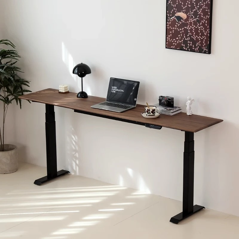 实木电动升降桌站立式智能超窄版40cm高脚吧台长条桌黑胡桃木书桌