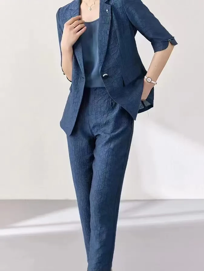 【W69】夏天轻薄三件套五分袖气质修身女