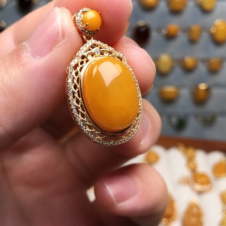 蜜蜡银S925镀金镶嵌吊坠(不含链)吊坠6