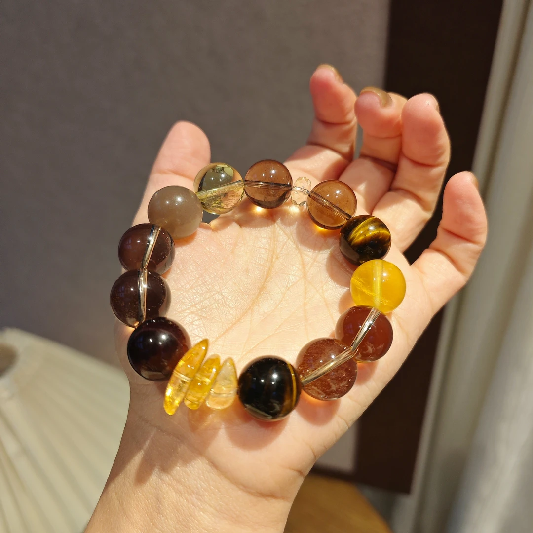 钛钢手链 0335 秋冬深色系暴力黄茶色多宝手串（多样性发其一）