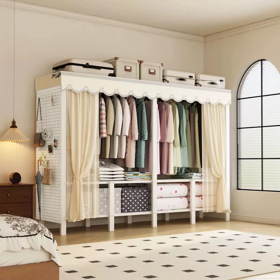 简易衣柜家用卧室免安装洞洞板出租房用钢架组装折叠收纳柜子衣橱