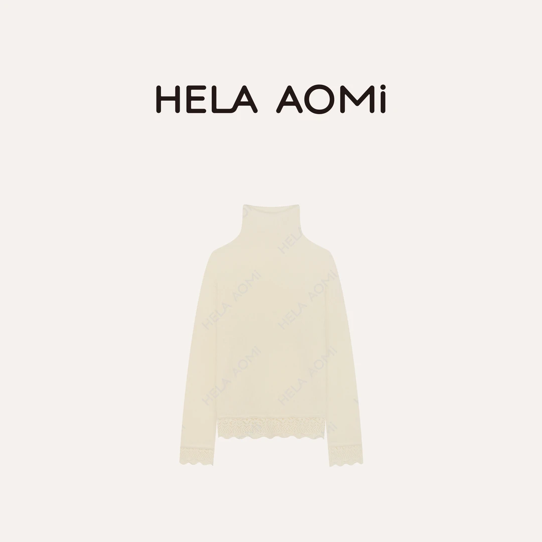 HELA AOMI “钩花毛衣”绵羊毛100%设计感拼接花边针织衫CY5DC33461