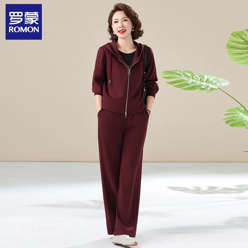 罗蒙妈妈秋装2025新款休闲运动服套装卫衣中老年外套女春秋两件套