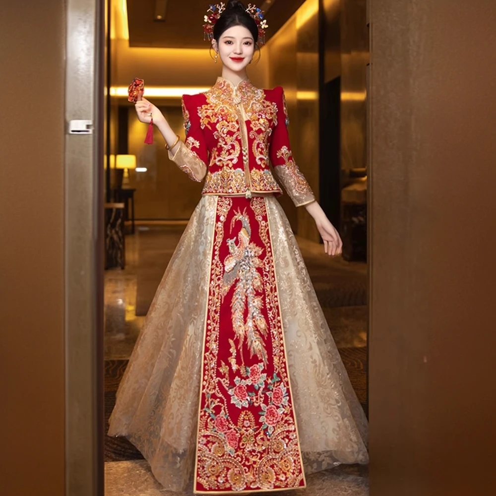 秀禾服新娘婚服 新款夏季薄款显瘦香槟色出阁敬酒服新中式嫁衣