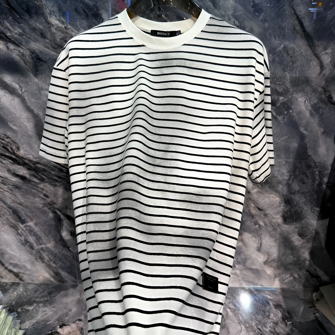 【高货捡漏】男士条纹T恤麻料手感76576时尚微阔版型