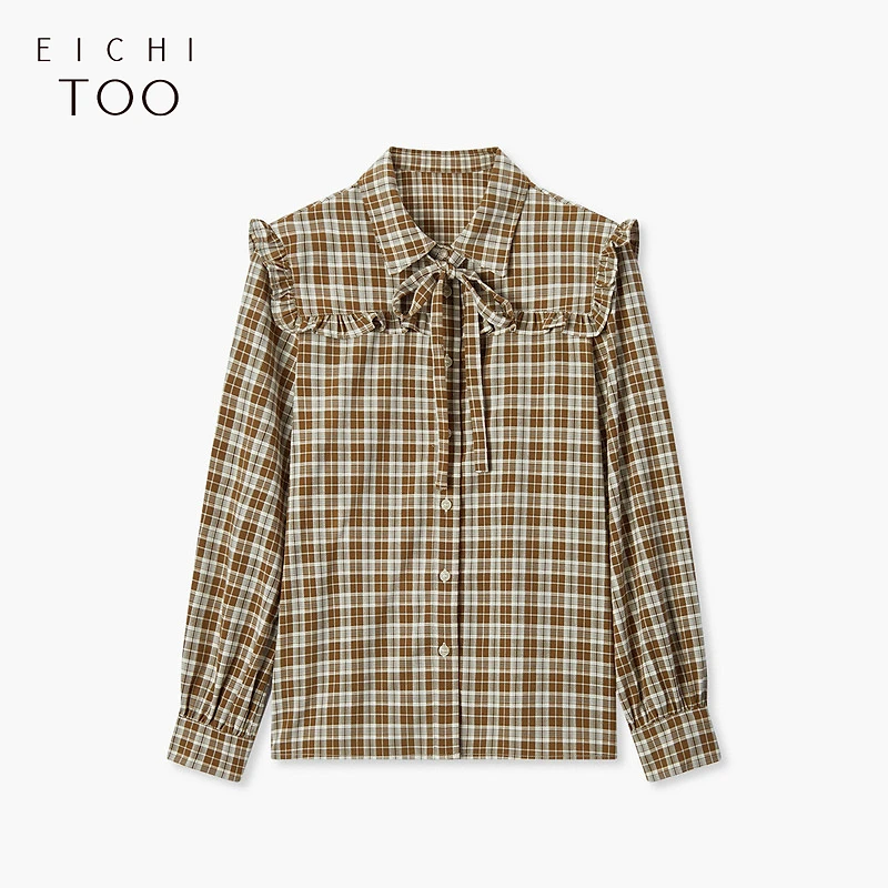 爱居兔荷叶边少女感时尚长袖休闲衬衫女ENEAJ3P016A