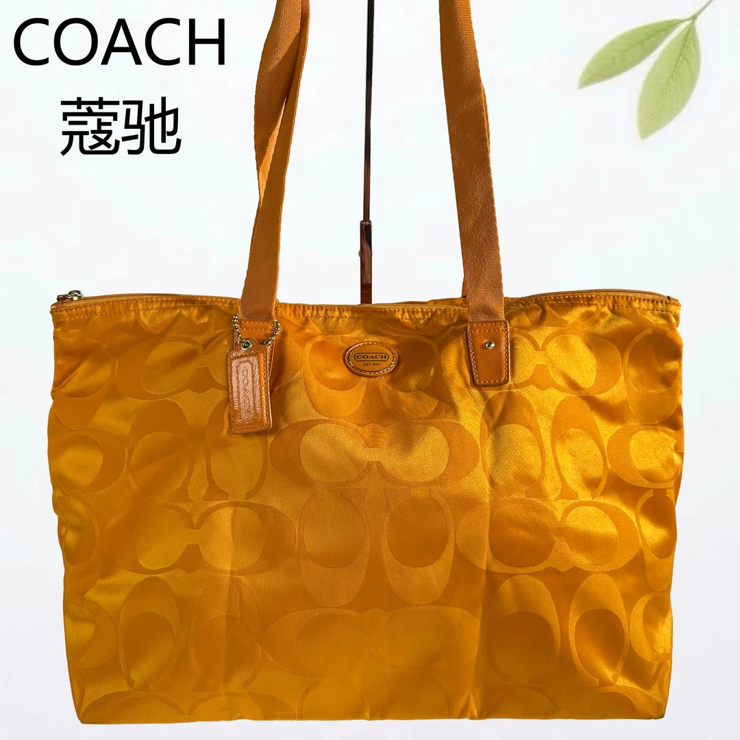 95新 COACH/蔻驰 黄老花尼龙单肩包G25602853底长38X28