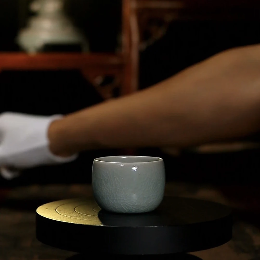 【宋廷御瓷·汝官窑】复烧收藏级青绿釉小扳指杯