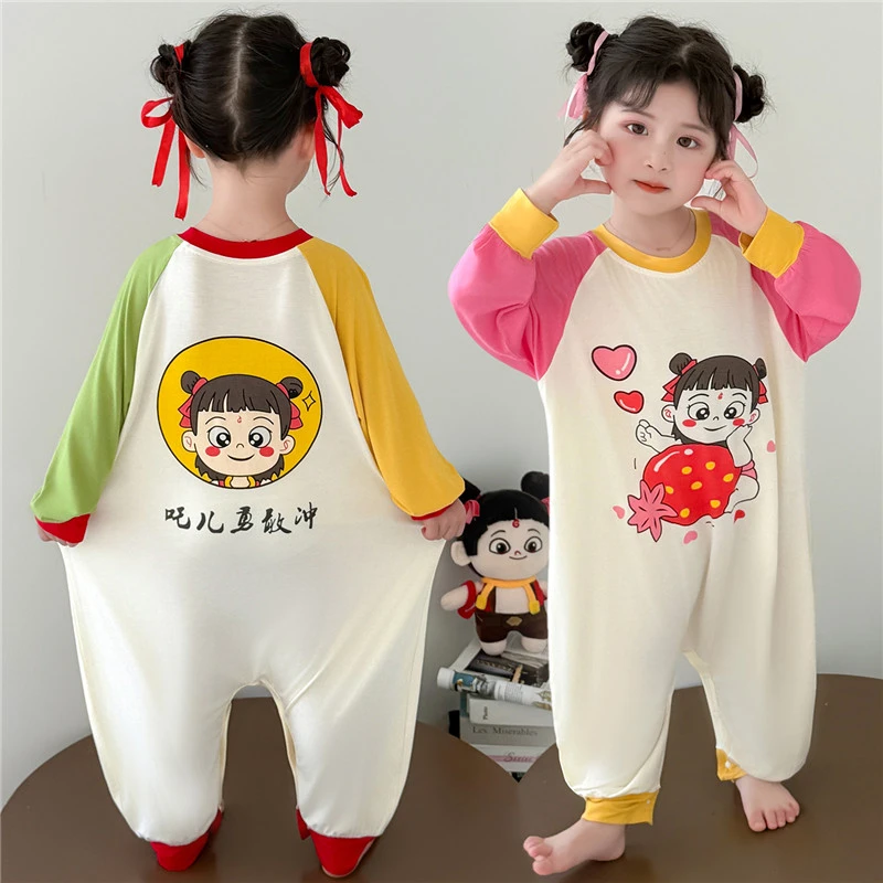女童连身睡衣夏季薄款儿童莫代尔连体睡袋婴幼儿爬服宝宝空调服
