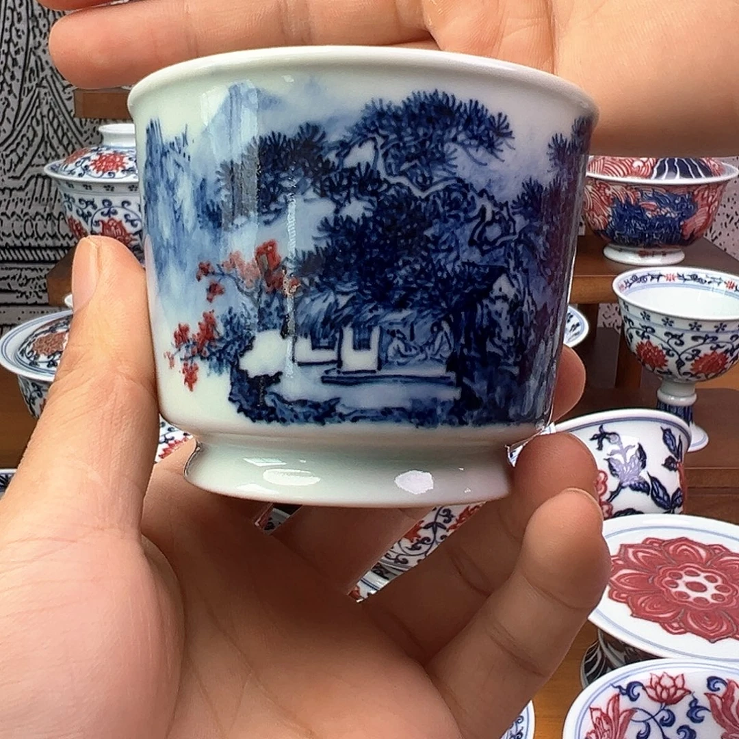 杯子青花写意山水容天杯