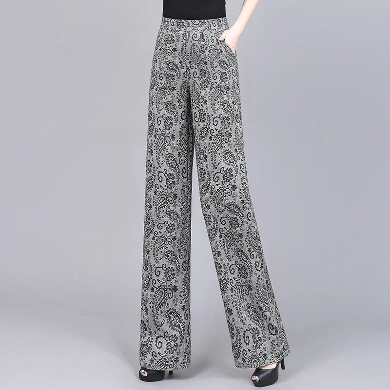 时尚设计感提花休闲裤女夏季时尚新款复古洋气休闲宽松阔腿裤长裤