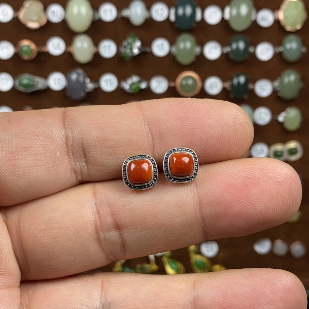 南红玛瑙耳饰银S925镶嵌