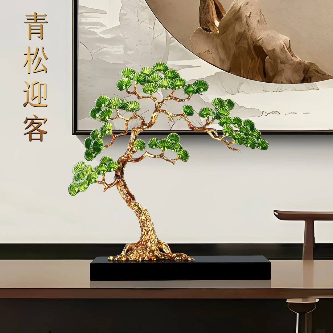 高档迎客松摆件工艺品客厅玄关酒柜电视柜办公室摆件新家乔迁摆件