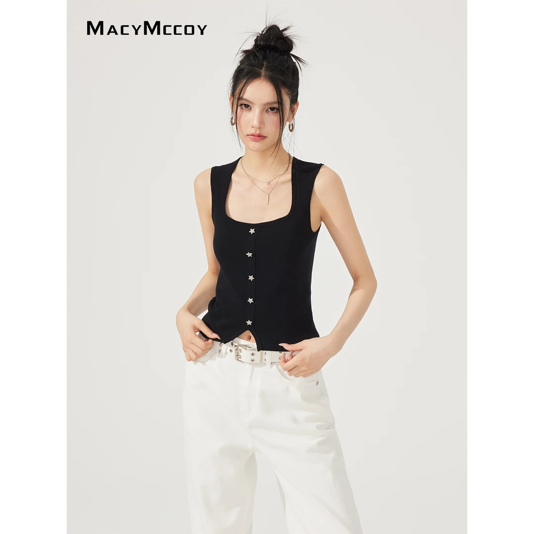 MacyMccoyU领星星针织背心女夏季经典设计感亲肤凉感百搭上衣