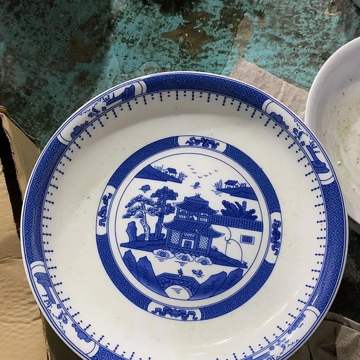 摆件10寸青花梧桐窝盘红叶