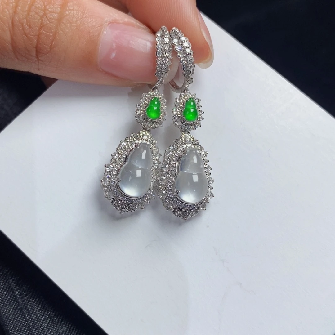 翡翠耳饰18K金镶嵌设计款葫芦耳包