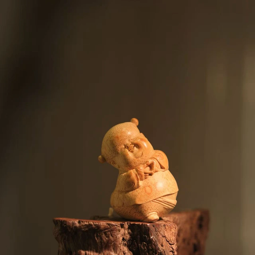 【名家小作】生活处处皆可爱！卢培刚手作竹雕童子 孤品手把件 摆件