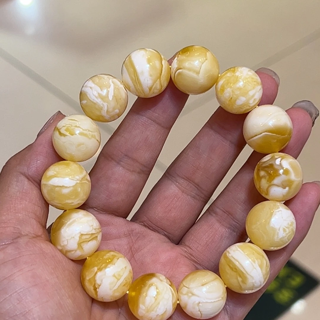 手链琥珀未镶嵌16➕金白圆珠手串