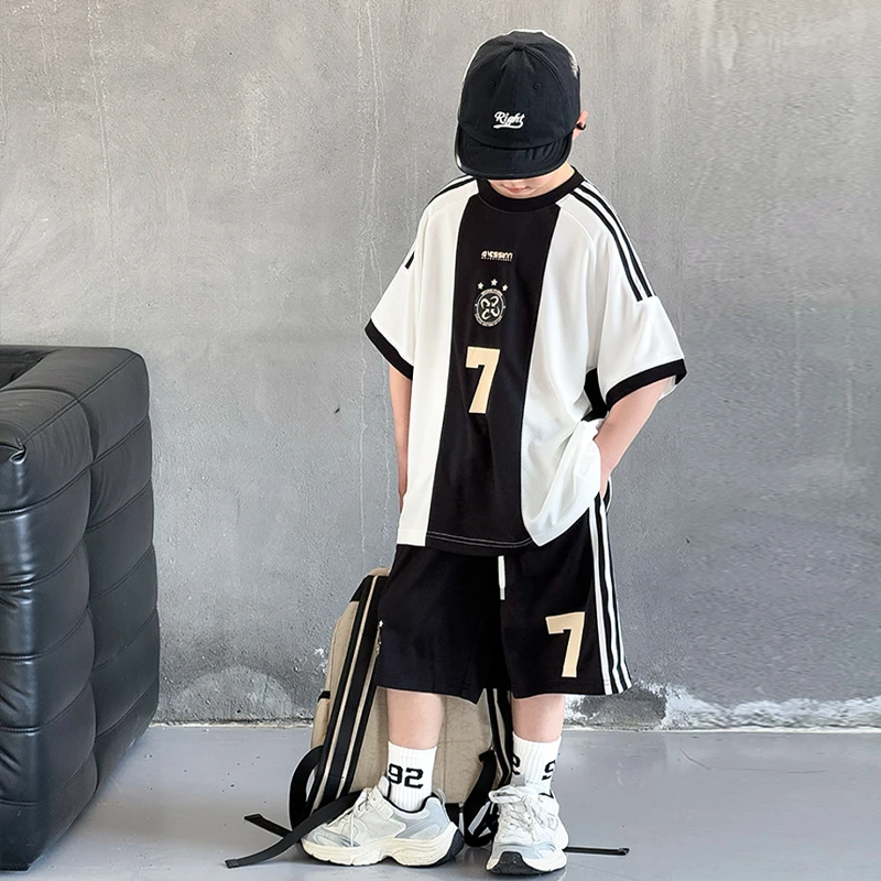 男童套装夏装2025新款中大童速干运动帅气儿童夏季男孩短袖短裤潮