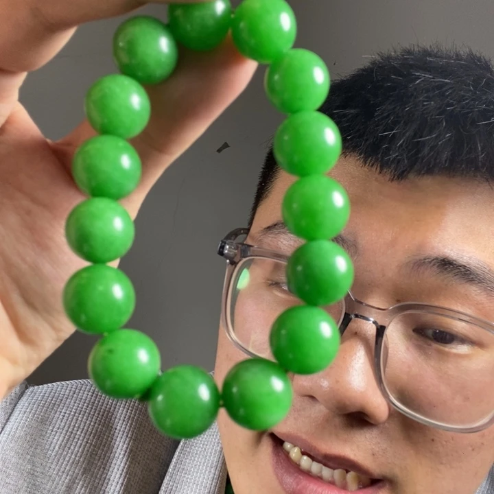 未镶嵌手链翡翠高端时尚14mm翠青手串