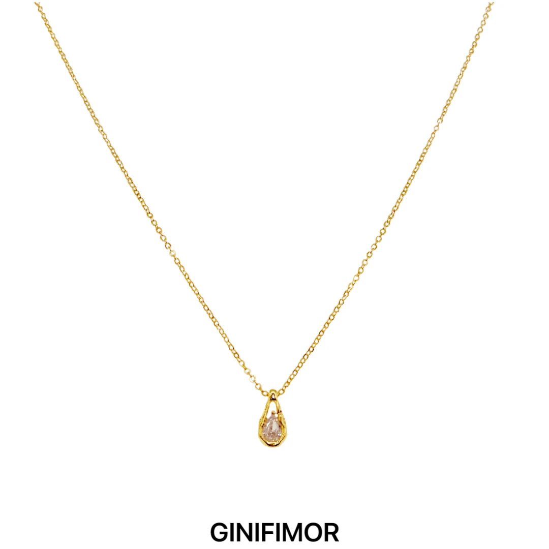 GINIFIMOR 铜项链 a599  爱神落泪水滴锆石项链锁骨链