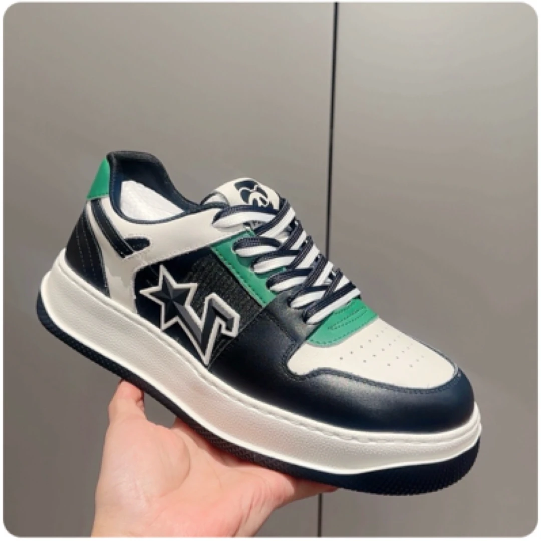 时尚黑白绿点缀运动休闲鞋经典设计休闲板鞋鞋子男士时尚百搭