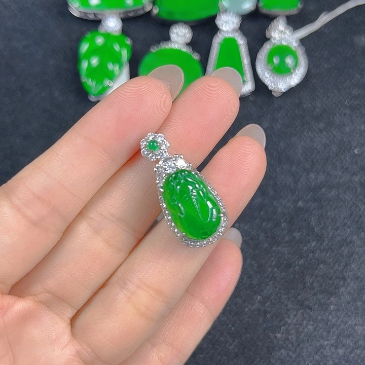 翡翠银S925镶嵌吊坠(不含链)