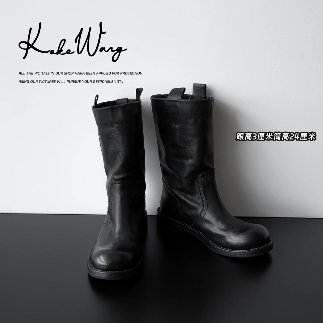 KOKOWANG新款植绒小牛皮显瘦时尚舒适英伦风时装短靴X2355G23X04