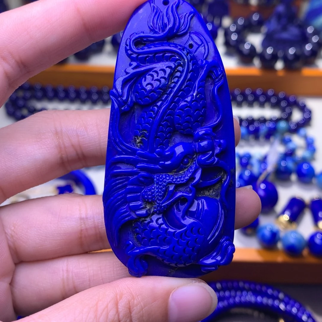 未镶嵌青金石吊坠雕刻龙牌吊坠