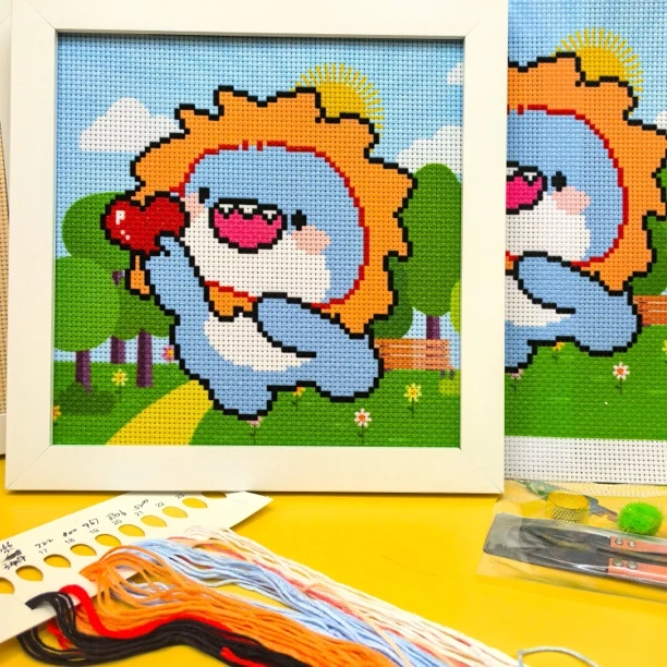 薯条狮子头肥肥鲨十字绣画框卧室摆件手工DIY十字绣半成品自己绣