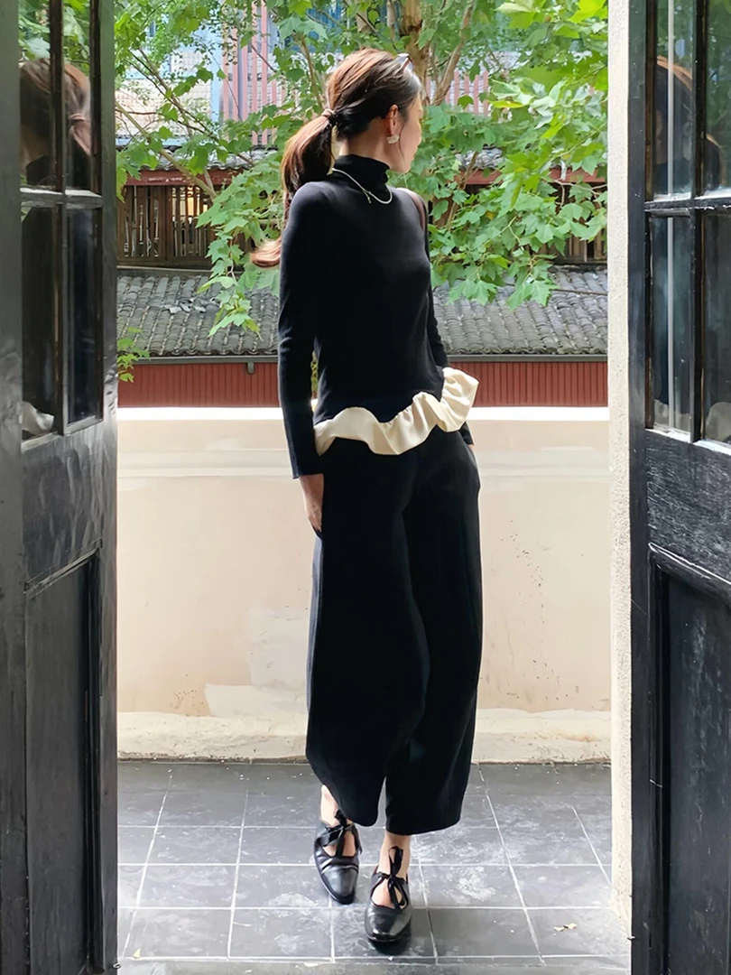 2025超火装一整套韩系慵懒风松弛感超好看穿搭黑色上衣裤子套装秋