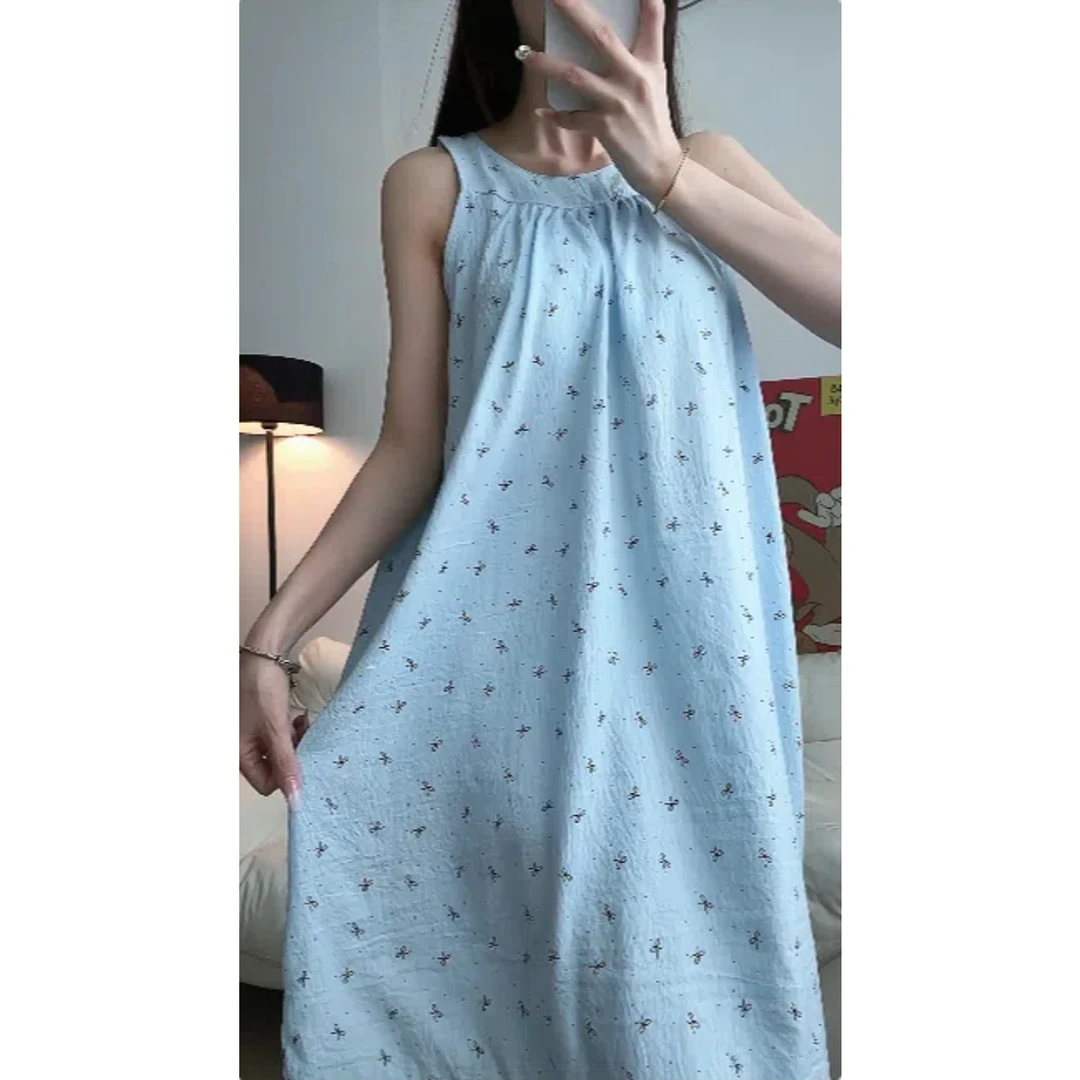 无袖夏季睡裙睡衣女款自带胸垫吊带云朵棉中长款薄款高级感可外穿