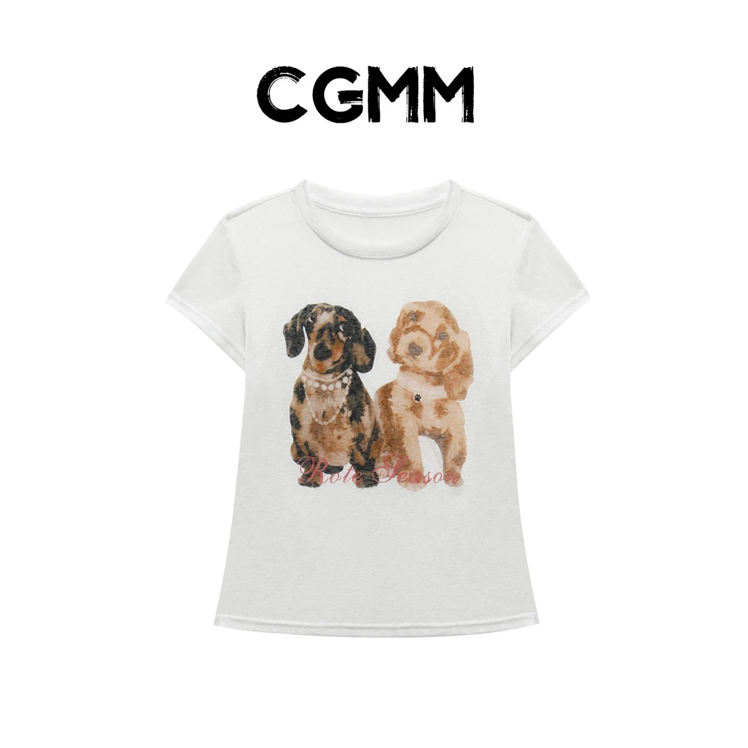 CGMM/橱柜密码新款时尚小狗印花透气百搭短袖DSOMB5150