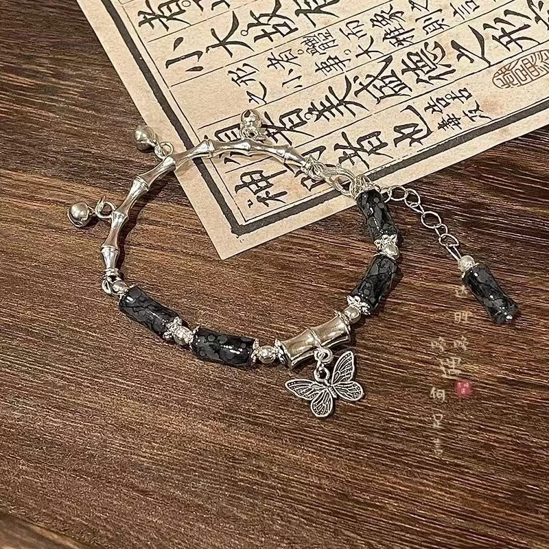 非金属树脂手链 古风翠竹蝴蝶手链新中式竹节串珠ins设计汉风