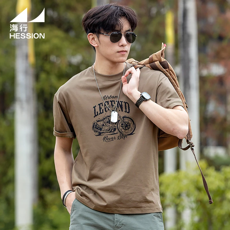 海行圆领夏季凉感机车印花短袖休闲防晒T恤百搭上衣透气宽松半袖