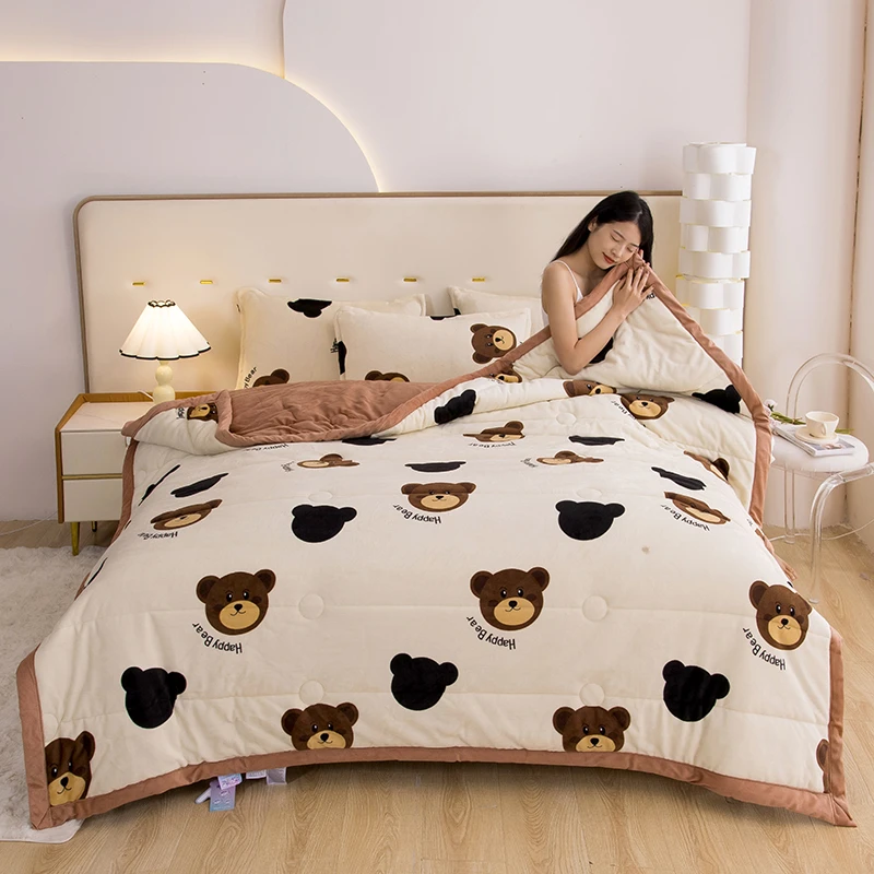 免费试睡15天 2024小熊款牛奶绒被子单人加厚双面绒1.5*2m-pj
