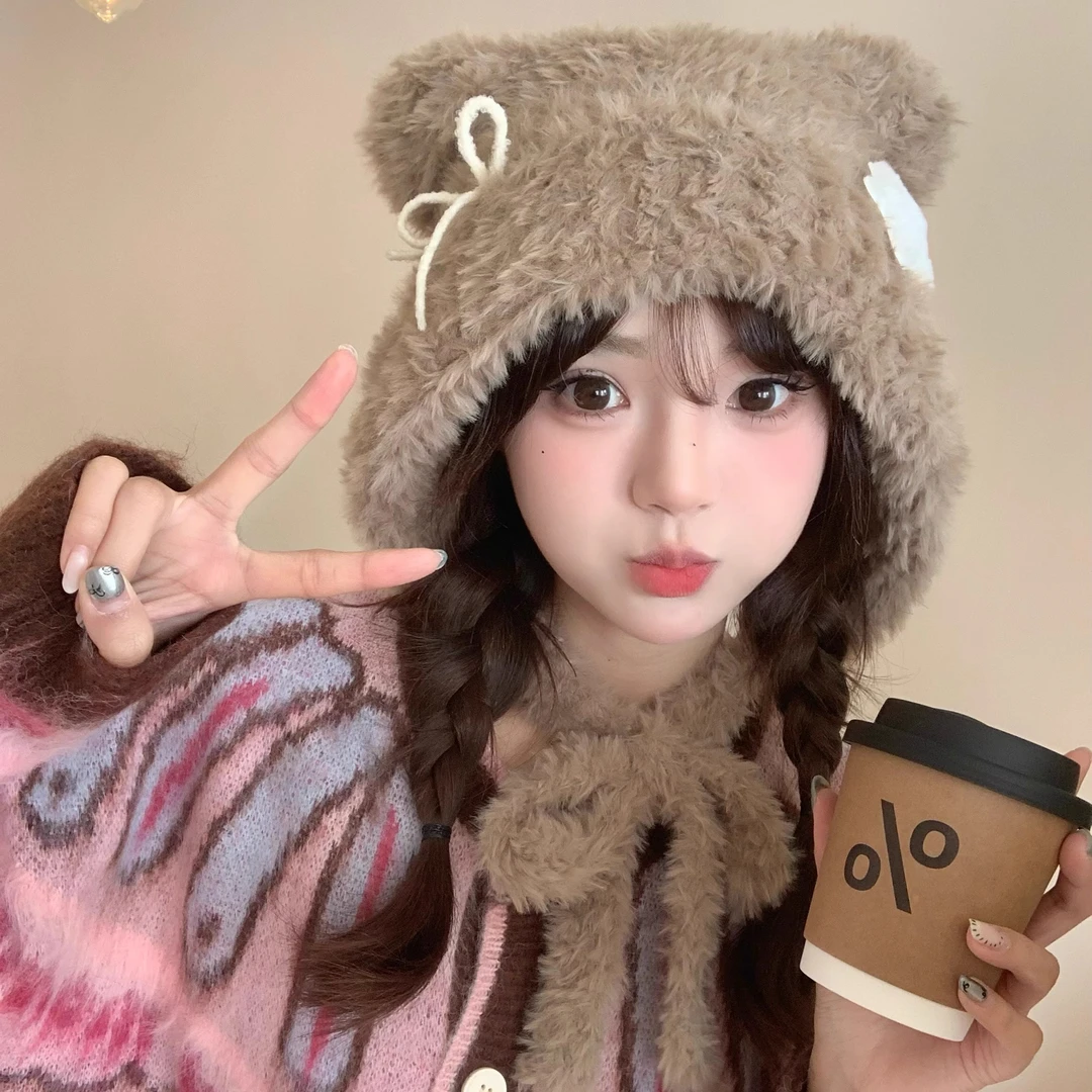 日稚商店·软萌·护耳帽毛绒毛茸茸加厚保暖可爱宽松显脸小冬季
