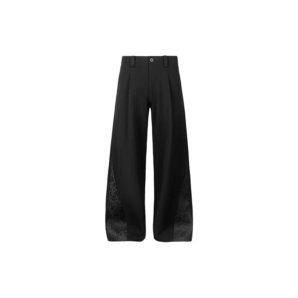 加大码300斤男款暗纹雕花优雅宫廷拼接A字阔腿休闲长裤直筒西裤潮