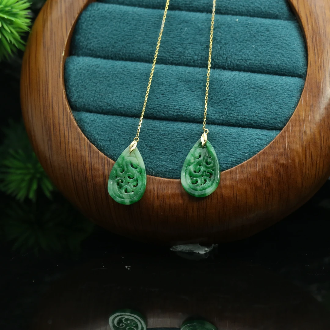 8天然缅甸翡翠A货18k耳饰/700758/上海嘉禾拍卖