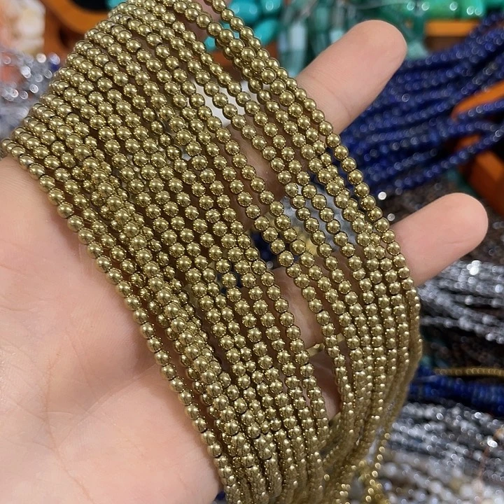 合金玛瑙/玉髓珠宝半成品2条2mm金色圆珠