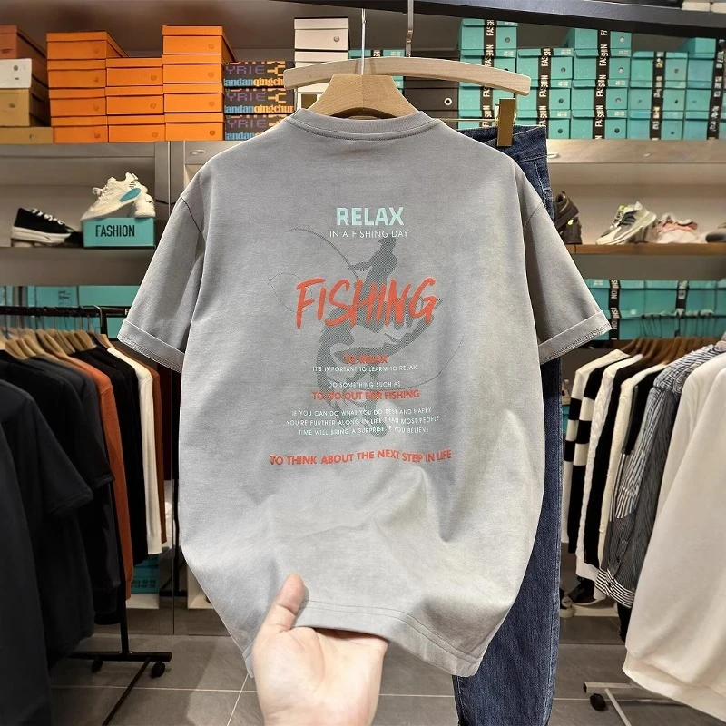 U&PURA美式宽松短袖T恤男重磅潮流印花夏季上衣体恤休闲蜡染半袖