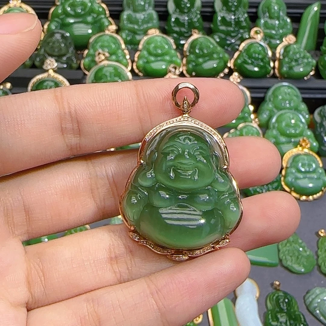 和田玉（碧玉）18K金镶嵌颈饰