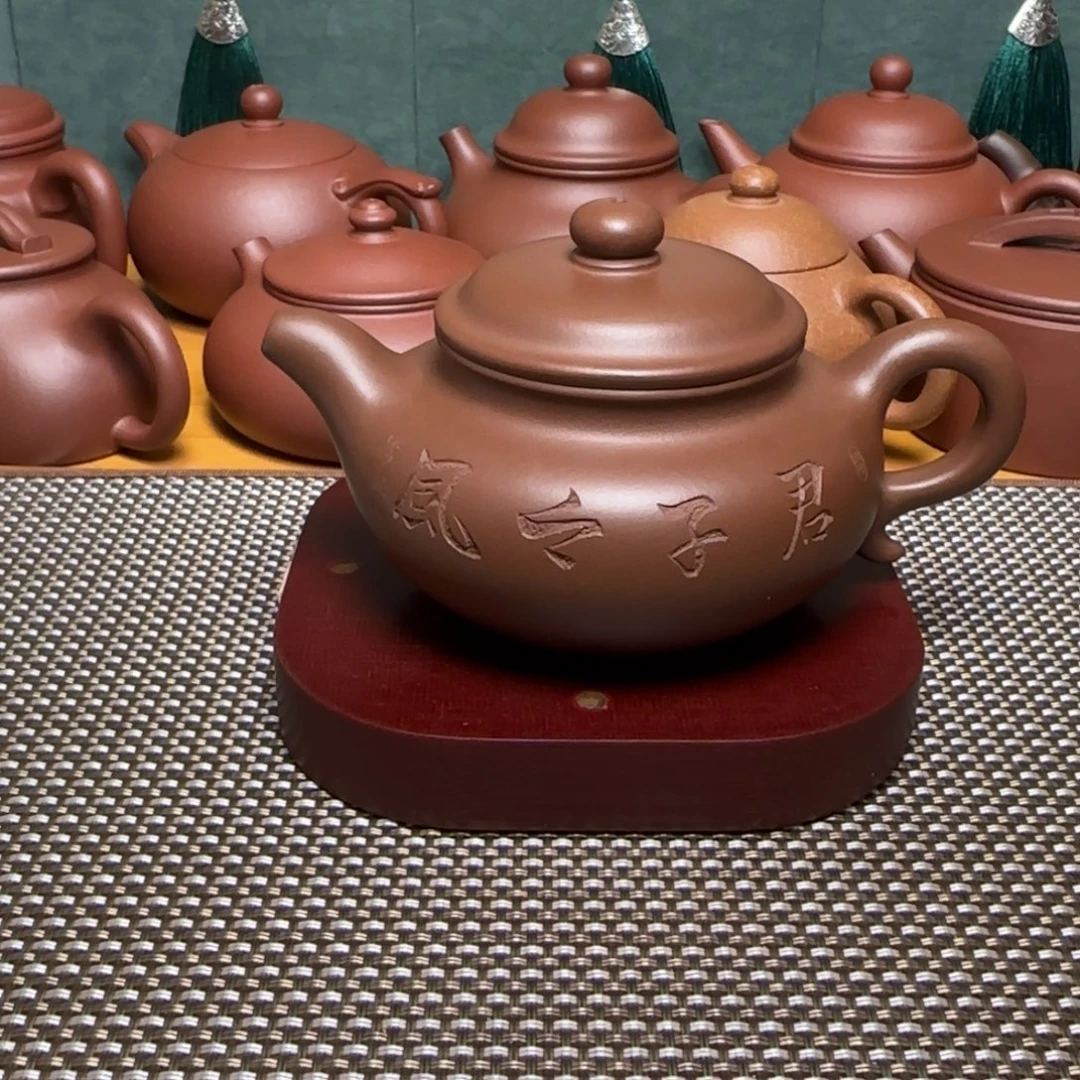 名***饰紫砂茶壶紫泥刻绘仿古壶220ml