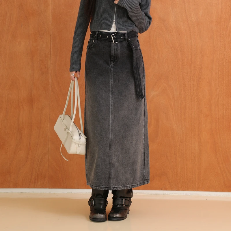 【秋季新款】AIRIQI高腰时尚显瘦喷马骝工艺复古牛仔半裙AI43NQ119