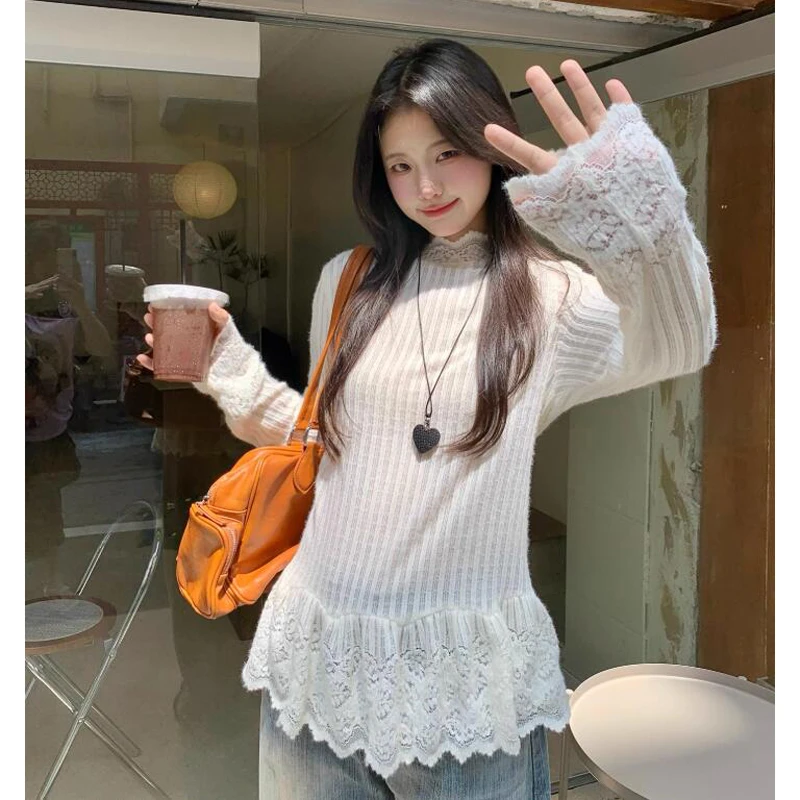 秋冬长袖女2025新款秋季加厚打底衫气质蕾丝韩系慵懒松弛感上衣潮