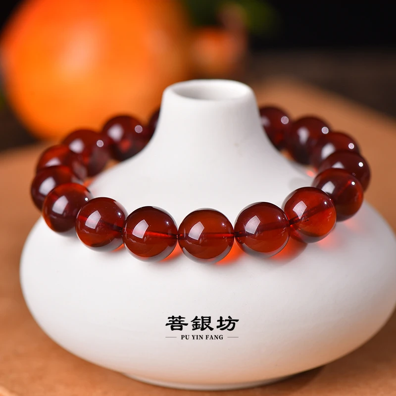 【菩银坊】血珀手链 11mm     时尚 百搭 简约