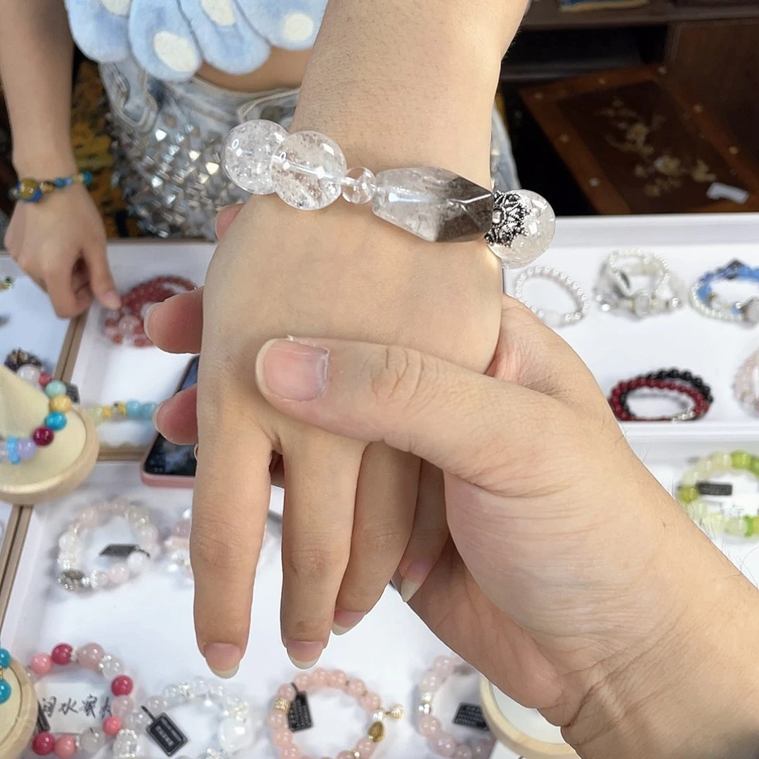 水晶手链银S925镀金镶嵌