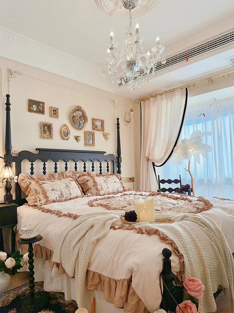 【新】美式简约复古风现代实木床主卧高端法式中古双人公主床新款