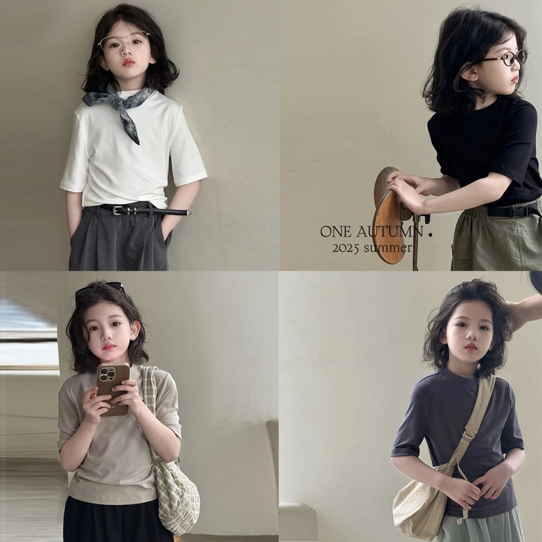 女韩版宽松型休闲夏季中袖纯色T恤时尚夏装宽松洋气百搭上衣